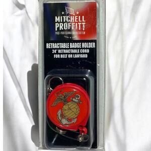 USMC Marine Corps Retractable Badge Holder, 24" Cord for Belt or Lanyard